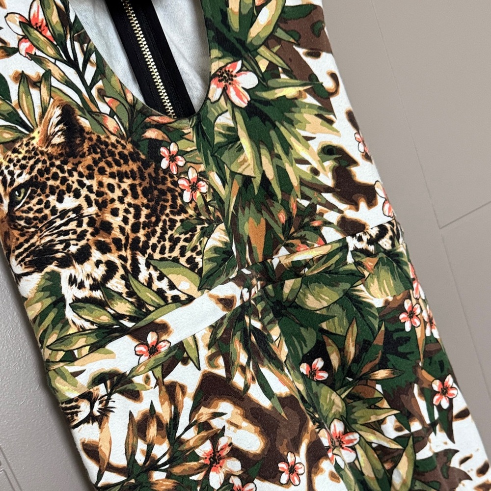 bebe Green Leopard Tropical Print Jumpsuit - Picture 10 of 11